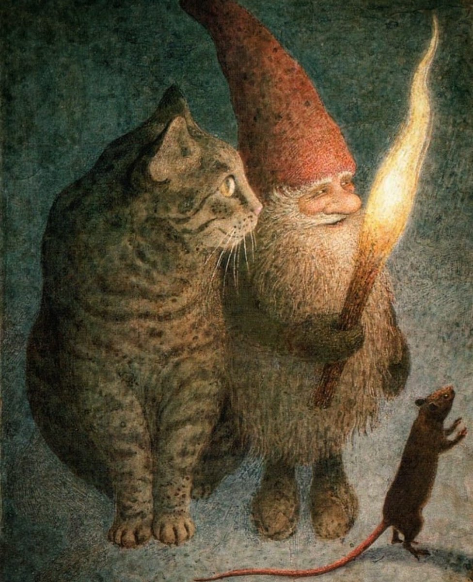 archaeologyart's tweet photo. Christmas card illustration: Tomte with Cat and Mouse. Artist: Lennart Helje (Swedish, 1940–2017).

#merrychristmas https://t.co/47ZEC1HKQi