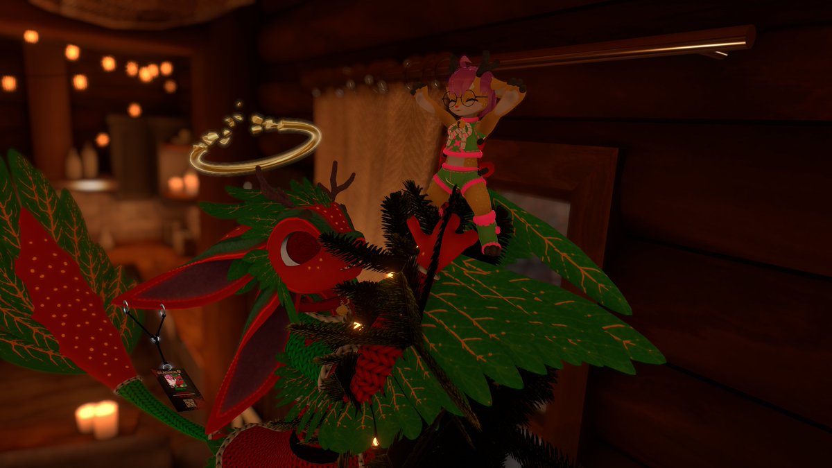 inner_shadows's tweet photo. hope every 1 has a merry Xmas 🫂 heres some pics of me and my cute lil deer 🦌 @PonyxTTV  decorating our xmas tree 🎄 - they are the star atop my tree 🥰😘     #christmas #avali #deer #furry #VRChat https://t.co/Pd4Il7AyqO