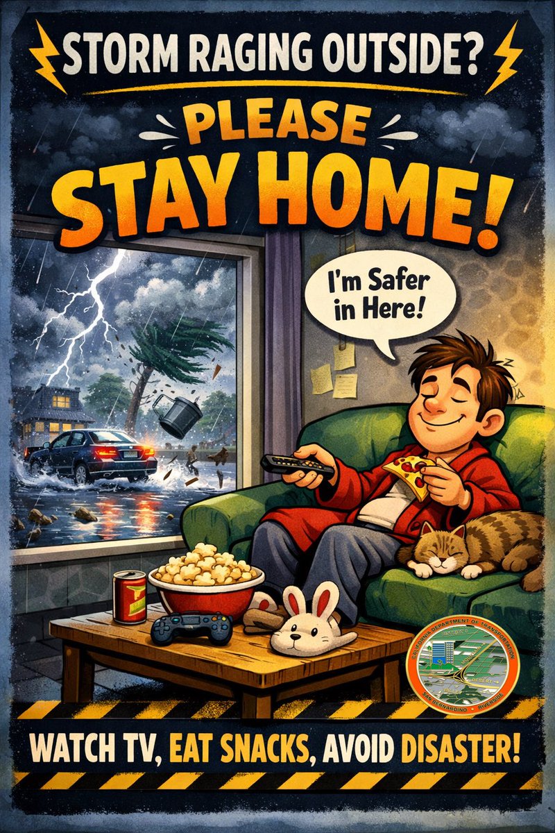 “Oh the weather outside is frightful, but the weather inside is so delightful. If you really have no place to go, please stay at home, stay at home!” It’s really coming down out there, and the weather is only going to get worse. If you are able, staying home is best to stay safe!