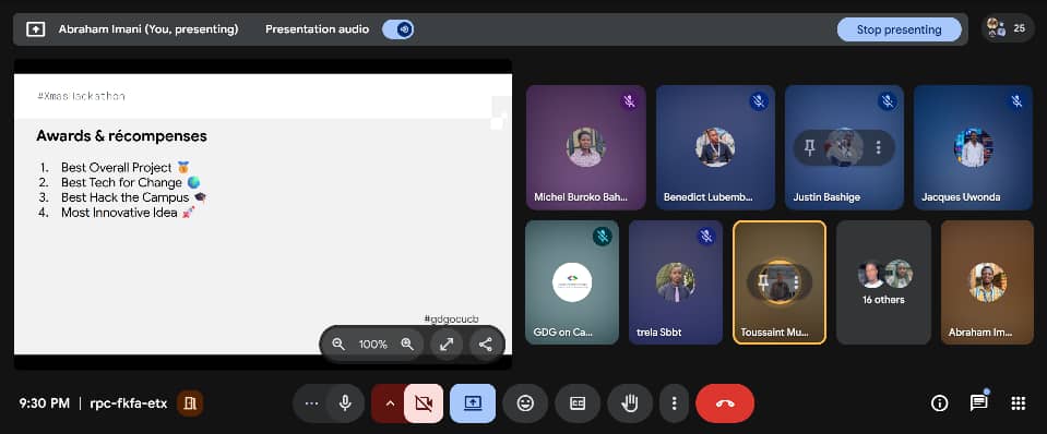 La communauté a répondu présent à la session de lancement du #challenge Xmas hackathon tenue ce mercredi, 24 décembre 2025 en ligne. Cette session a été animé par l'Organizer <a href="/imanibahati0/">Abraham Imani Bahati</a> qui nous a parlé du bien fondé de ce challenge.
From Learning to Impact 🌲
#gdgocucb #Xmas