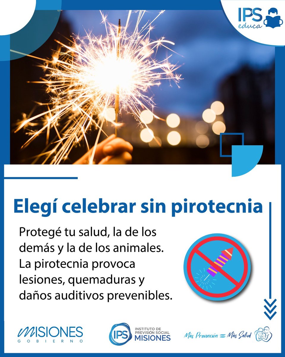 🎆🚫 Celebremos cuidándonos. La pirotecnia no es un juego. Genera estrés y sufrimiento en niños, personas mayores, personas con sensibilidad sensorial y animales.

No usarla es un gesto simple que protege la salud y el bienestar de todos 💙

Gestión Dr. <a href="/LisandroBenmaor/">Lisandro Benmaor</a>