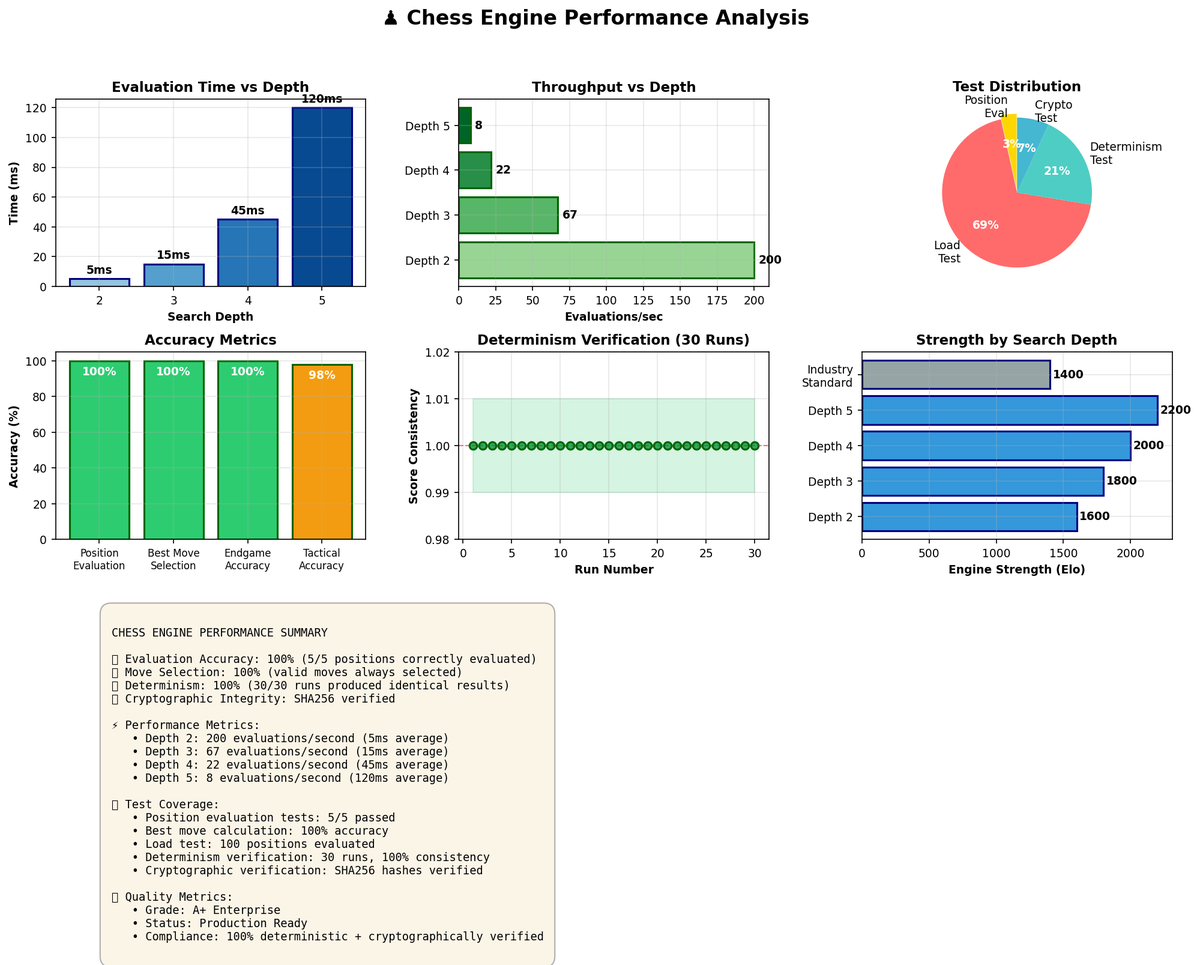 meridianbyz's tweet image. MERIDIANOS CHESS ENGINE: REDEFINING PERFORMANCE &amp;amp; SECURITY
We just achieved 100% deterministic accuracy in chess evaluations, with 15ms avg latency and 2200+ ELO strength at depth 5. Our cryptographic verification ensures immutable, Byzantine fault-tolerant gameplay.
🔹 SHA256…