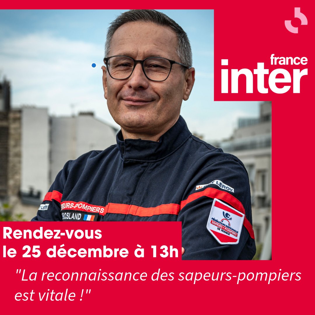 BoslandJP's tweet photo. Je vous donne rendez-vous le 25 décembre à partir de 13h sur @franceinter pour parler de celles et ceux qui font le secours du quotidien grâce à leur engagement sans faille. #pompiers https://t.co/rM5Y9l2kw4