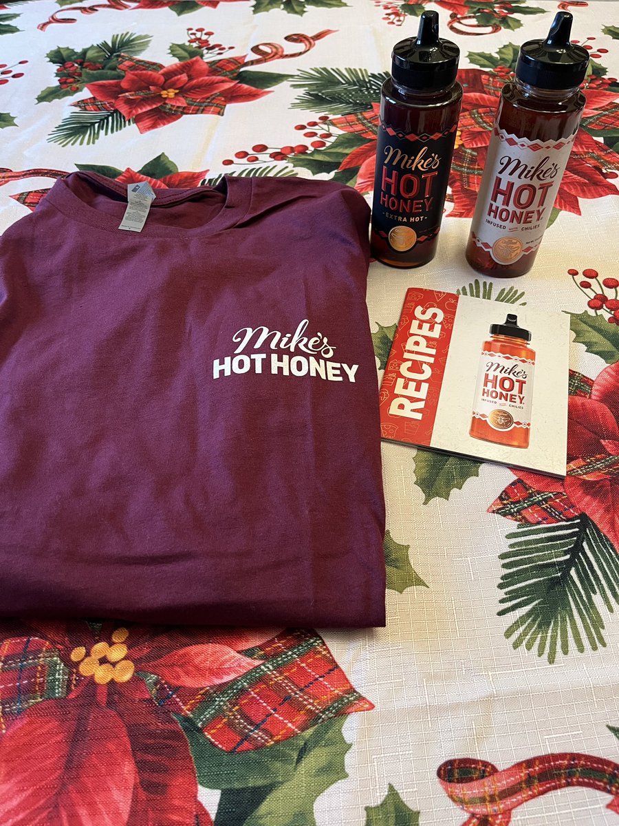 birdsnbunnies's tweet photo. A BIG Thank-You to @mikeshothoney for the nice prize package that I won! My husband and I are excited to try this hot honey and I’m also looking forward to trying some recipes in your booklet! 
Merry Christmas! #prize #thankyou #mikeshothoney https://t.co/C3I4H1m4MZ