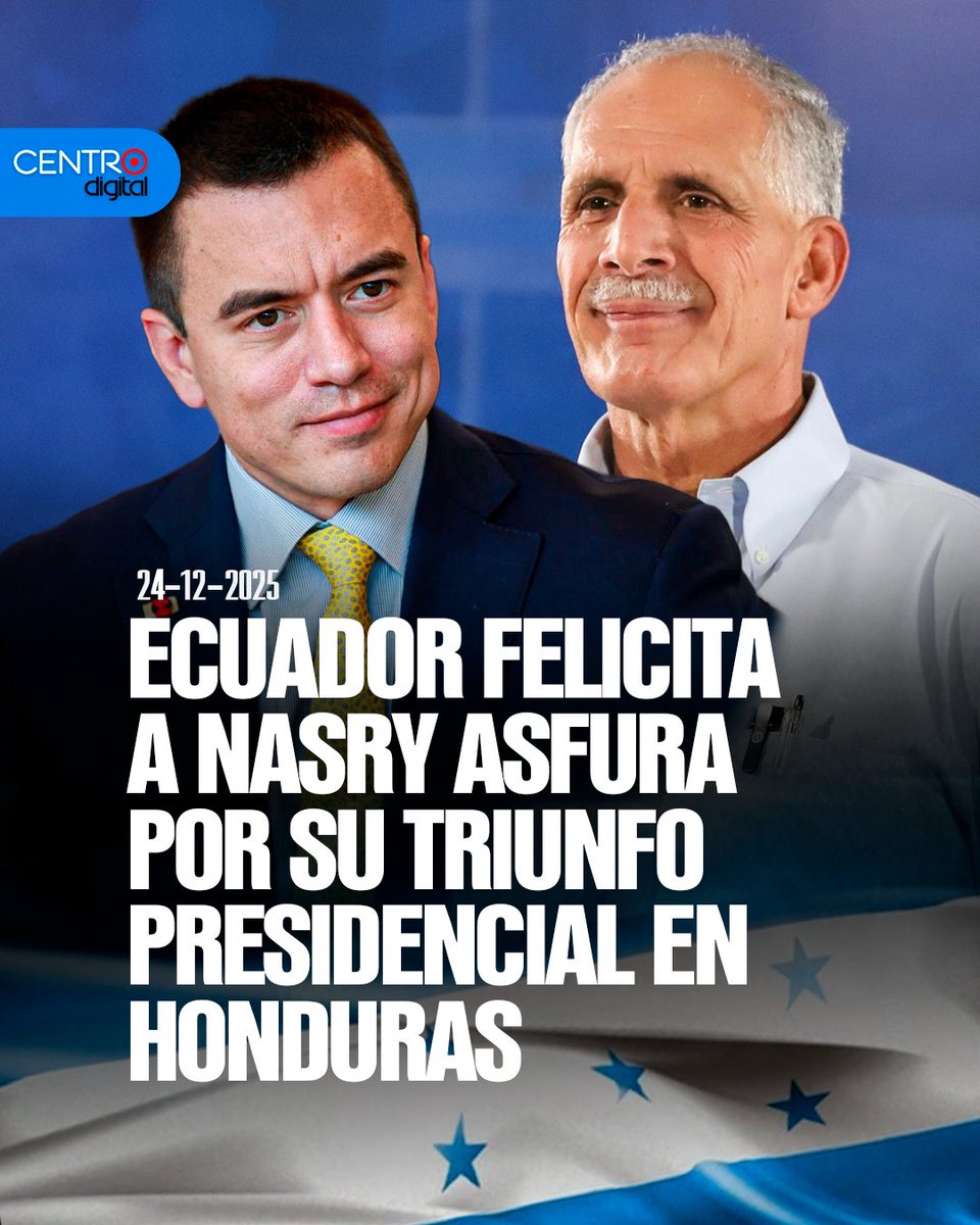 radiocentroec's tweet photo. #ATENCION | En un comunicado conjunto con Argentina, Bolivia, Costa Rica, Panamá, Paraguay, Perú y República Dominicana, el Gobierno de Ecuador felicitó a Honduras por la elección de Nasry Asfura como presidente electo para el próximo periodo. 
Los Detalles ➡️ https://t.co/V4FaztQq7R