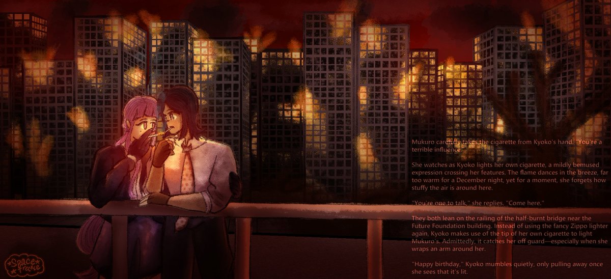 STAR_CROSSEDLVR's tweet photo. —— [🔎🗡] , [🔭💫]
♡   smoke break
— happy birthday, mukuro ikusaba. [2/2]
︶︶✩︶︶‌ ₊ ˚ ︶︶✩︶︶‌
★ < #danganronpa #drtwt #kyokokirigiri #mukuroikusaba #kyokuro #kirisaba #ikugiri #starshooters ) https://t.co/GlRknQeBpi