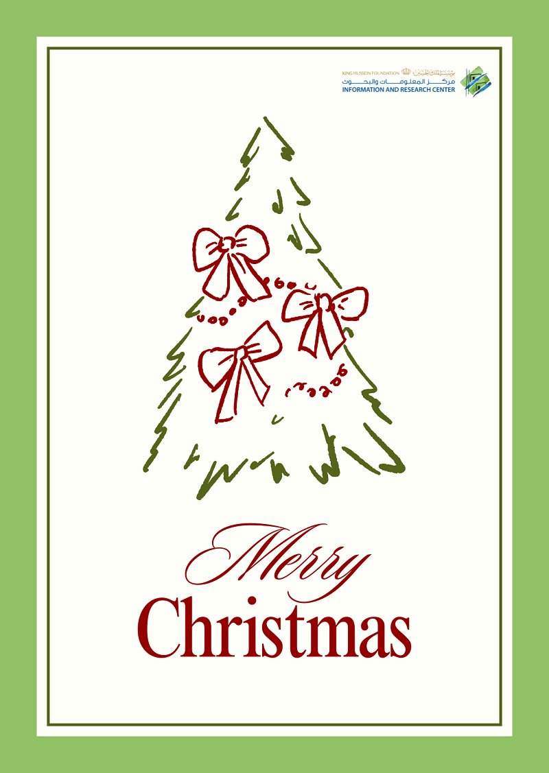 مناسبة عيد الميلاد المجيد، يتقدّم مركز المعلومات والبحوث – مؤسسة الملك الحسين بأصدق التهاني، متمنّين أن يحمل العيد السلام والمحبة ويعزّز قيم التعايش بين الجميع.

كل عام وأنتم بخير.