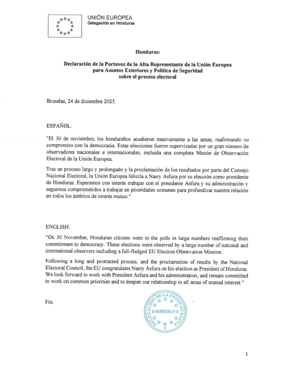 EUambHN's tweet photo. HONDURAS:

Declaración del Portavoz de la Alta Representante de la Unión Europea para Asuntos Exteriores y Política de Seguridad:

⬇️⬇️⬇️ https://t.co/lJUSfnDz39