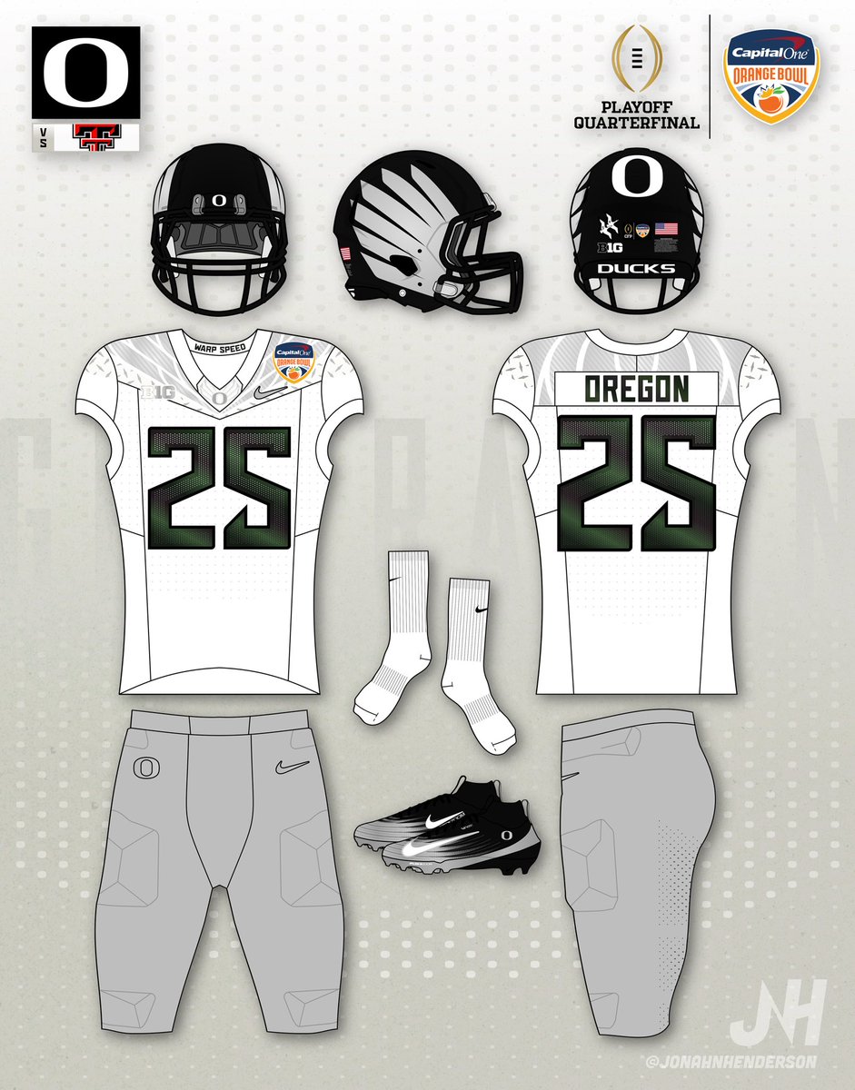 CFP Quarterfinal uni for <a href="/oregonfootball/">Oregon Football</a>: 𝗝𝗨𝗦𝗧 𝗪𝗜𝗡, 𝗕𝗔𝗕𝗬⚔️

- ⚫️⚪️🔘 for the 1st time since 2014, just the 3rd time ever

- 1st white jersey/gray pant combo since 2015, 11th ever

- 1st use of the gray pants this season, just the 2nd time with this uni set

#GoDucks