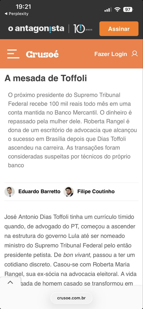 HelioTelho's tweet image. Não é só o contrato da senhora Xandão com o Banco Master que chama a atenção. Há outras supremas coincidências notáveis.
A senhora Toffoli tem um contrato de honorários com empresa dos Irmãos Batista (no caso Eldorado Celulose), coincidentemente, o mesmo grupo empresarial que foi…