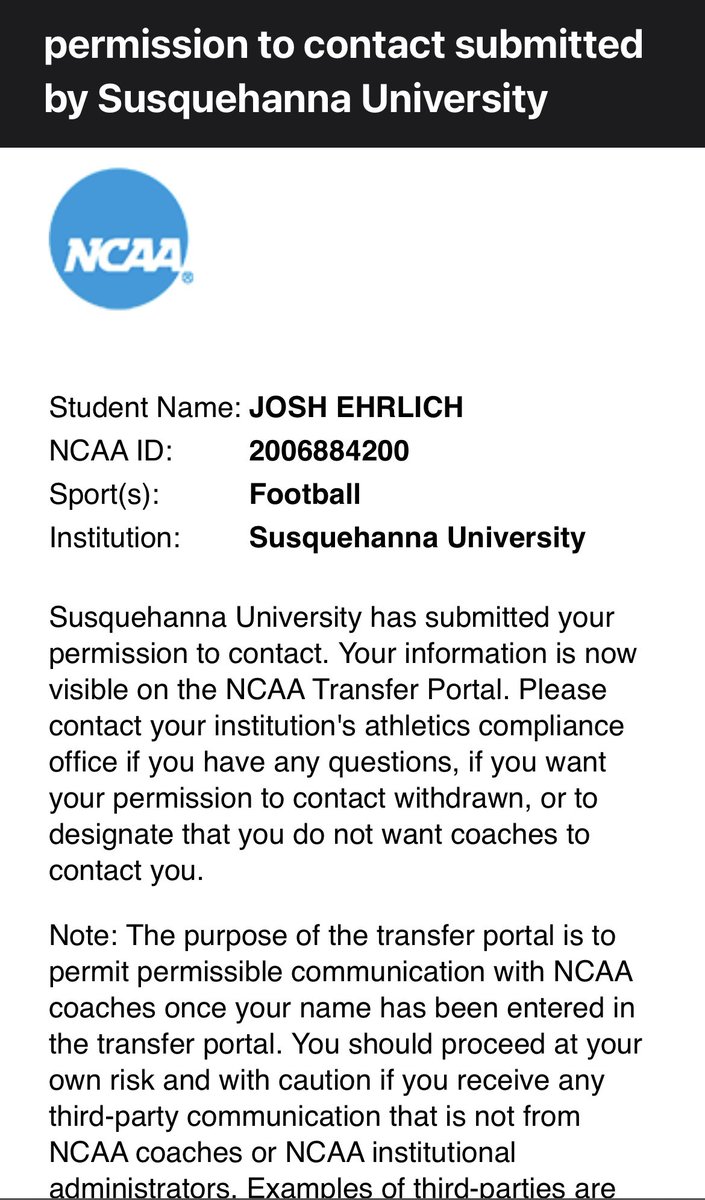 joshehrlich_'s tweet image. Officially in the portal! Thank you Susquehanna Football for an amazing past three years!   
33-6 as a starter, 

2x Gagliardi Trophy Semi-Finalist, 

2x Landmark OPOTY, 

2x All Region, 

Team Captain, 

1 year of eligibility (Redshirt Senior) Film and career stats below 👇🏻