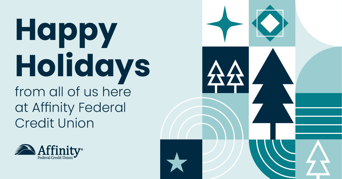 AffinityFCU's tweet image. 🎄 Happy Holidays from #AffinityFCU! Sending joy and gratitude your way.

Holiday hours: closing at 2 PM Christmas Eve, closed Christmas Day, regular hours Friday.