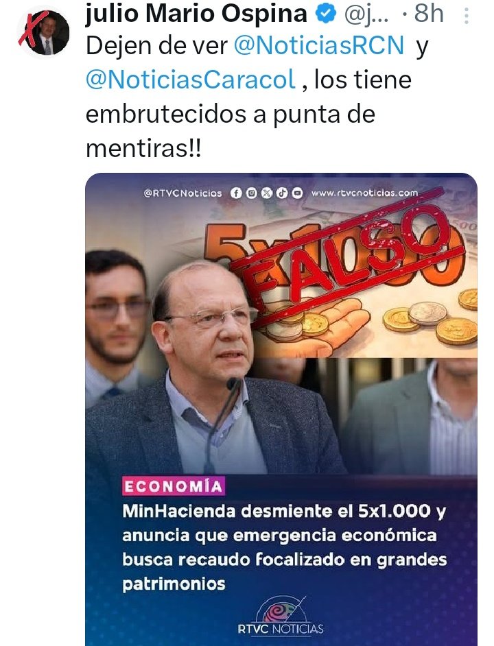 <a href="/solrac2014/">@librevzla</a> <a href="/w19900810/">Pulido con orgullo</a> <a href="/Farmercampo_100/">FAR〽️ER</a> <a href="/FiscaliaCol/">Fiscalía Colombia</a> <a href="/petrogustavo/">Gustavo Petro</a> <a href="/PoliciaColombia/">Policía de Colombia</a> <a href="/infopresidencia/">Presidencia Colombia 🇨🇴</a> <a href="/AABenedetti/">Armando Benedetti</a> <a href="/AlejoToroAnt/">Alejo TORO</a> <a href="/petroskymora/">Petroskymora</a> No permitiremos que regresen los falsos positivos, operación Orión, asesinato de manifestantes ni mucho menos militares secuestrados durante doce años.