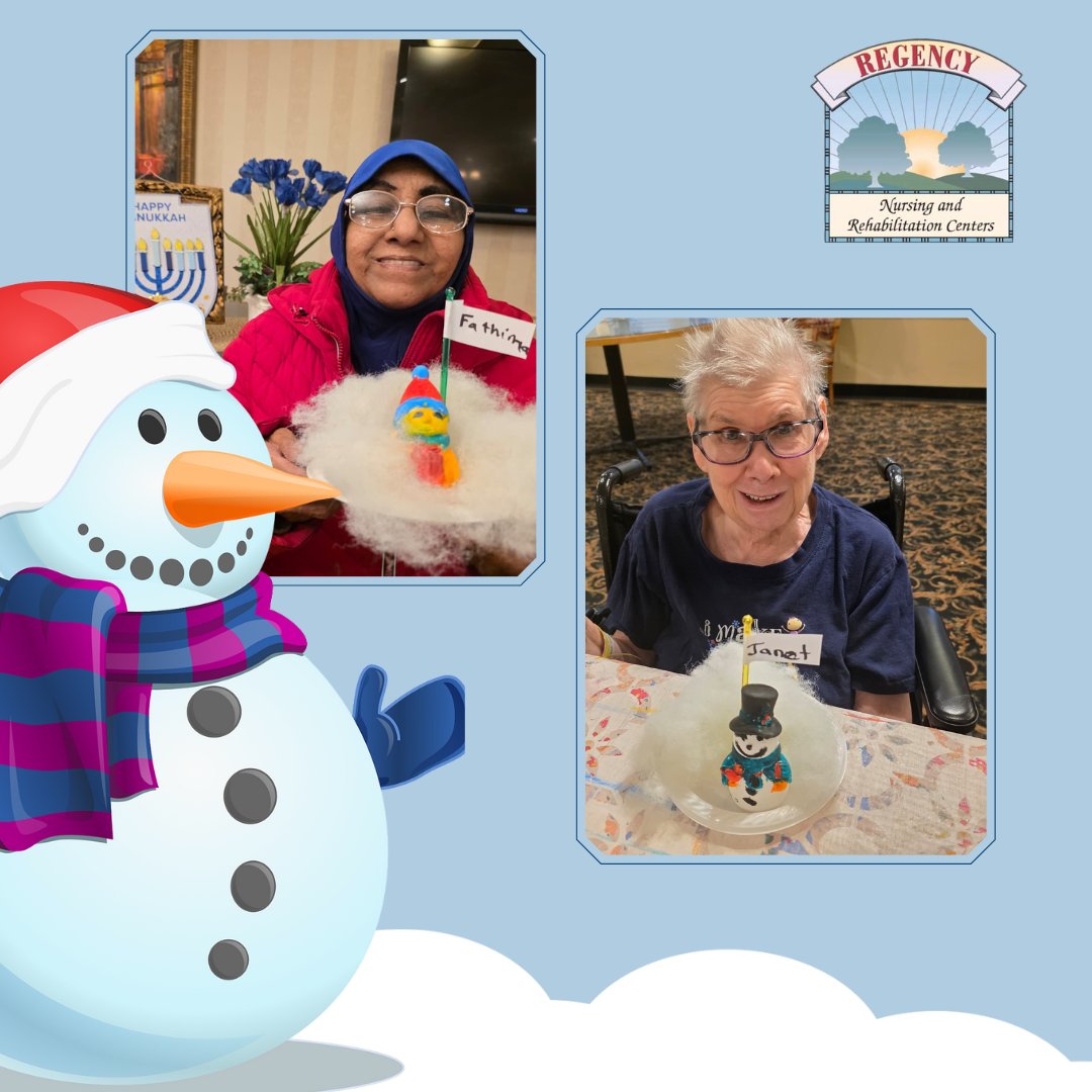 RegencyNursing's tweet image. While the weather outside is cold and snowy ❄️☃️, our residents brought the warmth indoors during Ceramics class—creating an adorable snowman, sipping hot cocoa with marshmallows, and making new friends along the way.

#RegencyLife #WinterJoy #CeramicsClass #CreativeAging