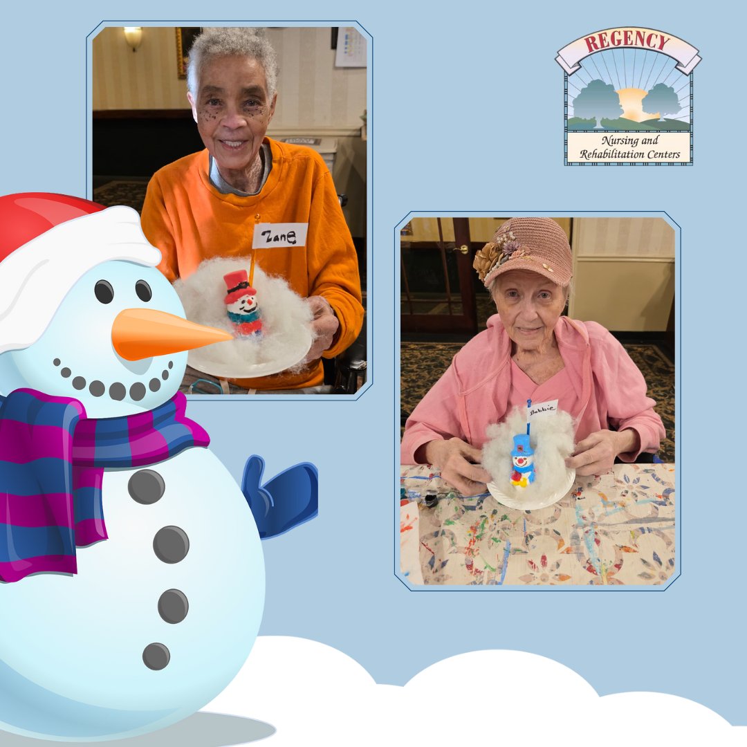 RegencyNursing's tweet image. While the weather outside is cold and snowy ❄️☃️, our residents brought the warmth indoors during Ceramics class—creating an adorable snowman, sipping hot cocoa with marshmallows, and making new friends along the way.

#RegencyLife #WinterJoy #CeramicsClass #CreativeAging