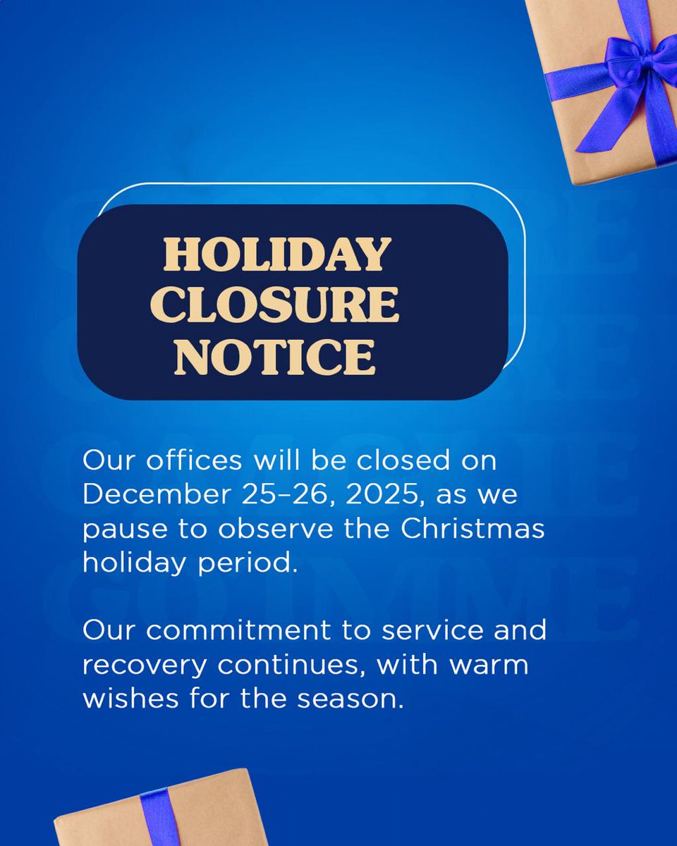 TheNHT's tweet image. Holiday Notice: Our offices will be closed Dec 25-26, 2025. Normal operations resume Dec 29. Wishing everyone a safe and restful holiday. 🎄 

#NHTCommunity #HolidayHours #Christmas2025