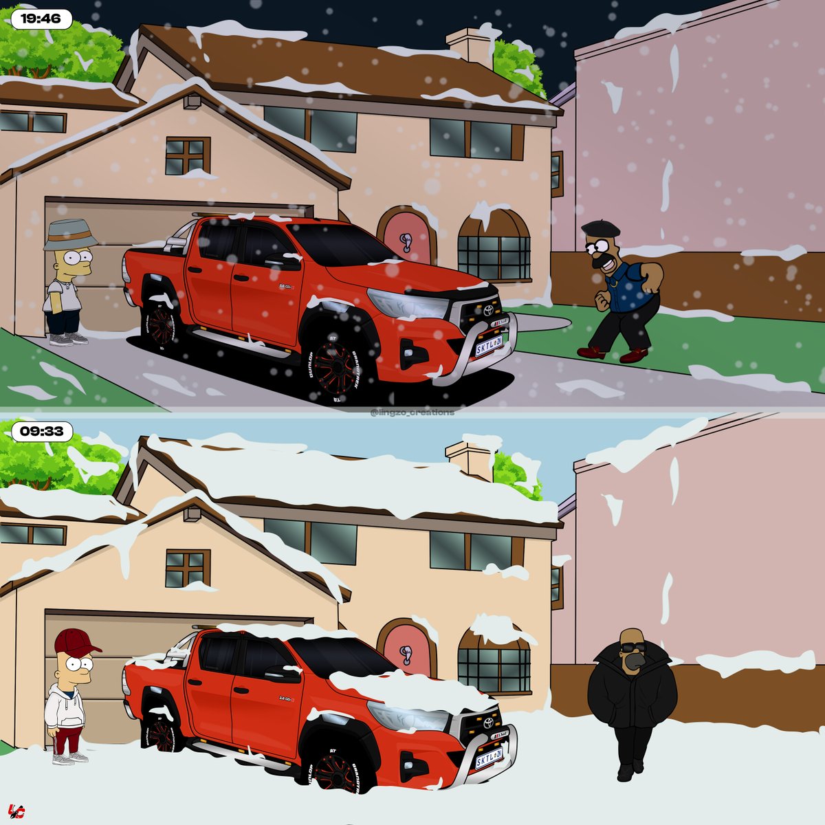 lingzo_creation's tweet photo. From the dark snowy evening to the bright snowy day! The Toyota Hilux Tow Bakkie is covered in snow and looking good. Happy holidays everyone! 🎄 https://t.co/YR00JGS1Yl