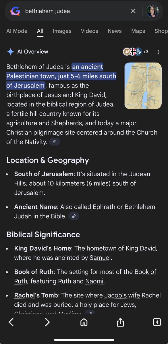 According to Google’s AI Bethlehem the birth place of Jesus is an ancient Palestinian town. No wonder so many people think He was Palestinian. Huge hint He wasn’t. Jesus was Jewish. Born in Bethlehem a town in Judea (which translates to ‘the place of the Jews’) 
Don’t believe