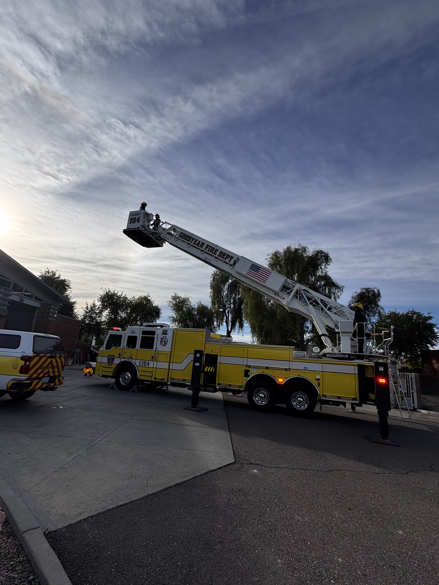 goodyearfire's tweet photo. Olivia's first day on the job allowed her to show off the engine and the ladder truck  to a local home school group. 

#ToolsvsToys #GoodyearFire #FirstDayontheJob https://t.co/Amb0xHs3js