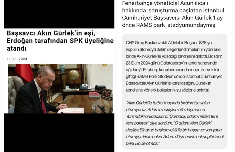 -Sadettin Saran'ı kulüp binasında gözaltına aldıran savcı Akın Gürlek.

-Acun Ilıcalı'ya Fenerbahçe Asbaşkanıyken soruşturma açan Akın Gürlek.

-Galatasaray'ın bahis reklamı soruşturmasına takipsizlik kararı veren Akın Gürlek.

-Galatasaray - Elfsborg maçını locada izleyen Akın