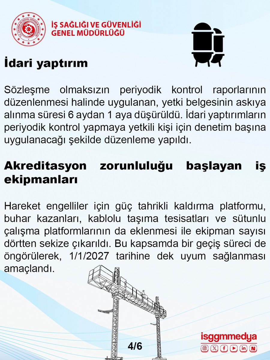 İş Ekipmanlarının Kullanımında Sağlık ve Güvenlik Şartları Yönetmeliğinde Değişiklik Yapılmasına Dair Yönetmelik, 23 Aralık 2025 tarihli ve 33116 sayılı Resmi Gazete’de yayımlandı.
Bu gönderimizde belirttiğimiz hususlarla birlikte, Yönetmelik EK-III kapsamında yapılan