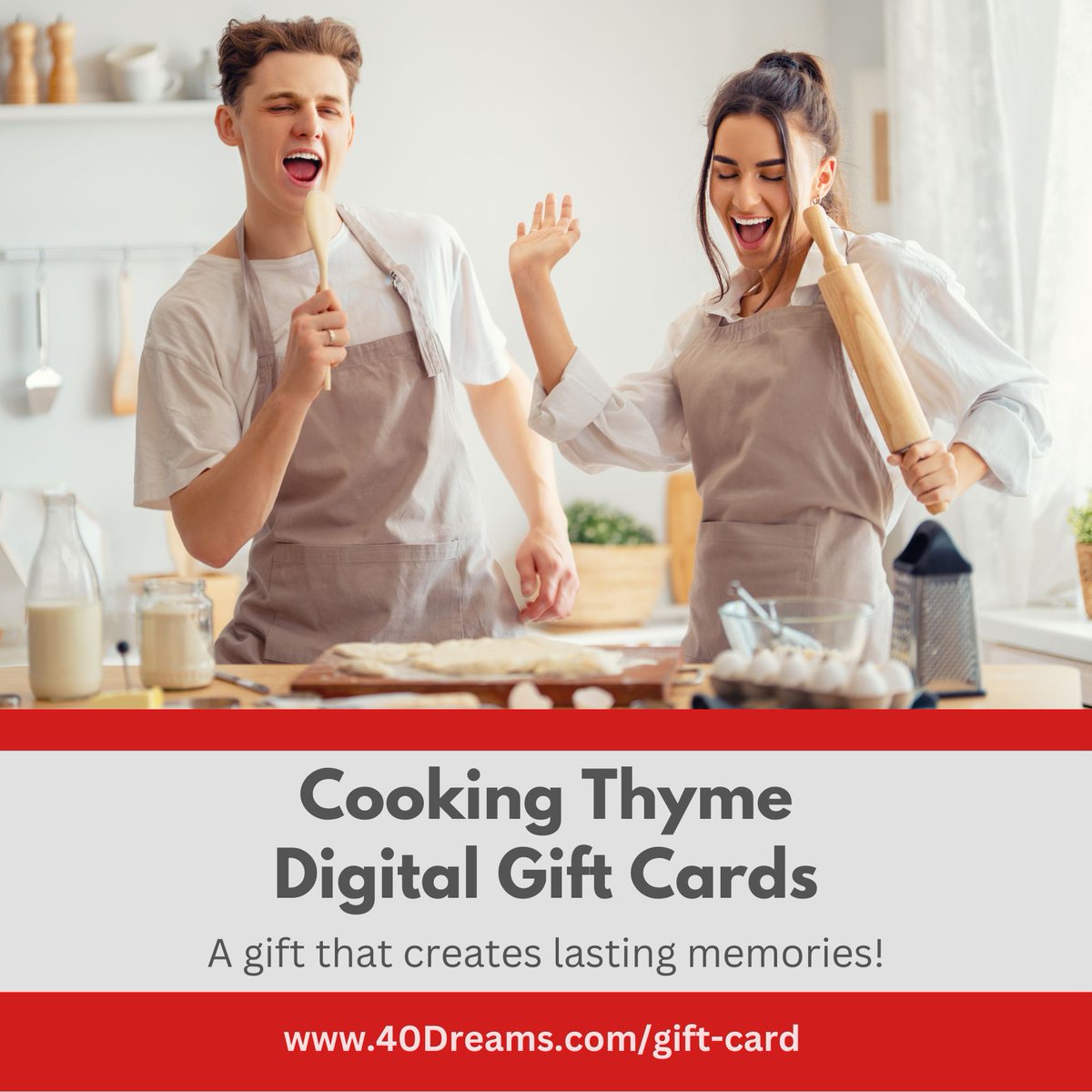 Still need a gift? Purchase #CookingThyme #DigitalGiftCards
A gift that creates lasting memories!

Instant Delivery
No Stress
No Wrapping Required

40Dreams.com/gift-card

#LastMinuteGiftIdea
#StockingStuffer
#HolidayGiftIdeas
