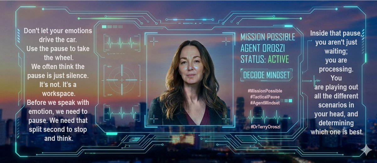 terryorosziCBRN's tweet image. The purpose of the pause is to play out these scenarios in your head and determine which one is best before you open your mouth. It allows you to operate with minimal emotion. It allows you to take the wheel.
#MissionPossible #AgentMindset #DrTerryOroszi #SpyTradecraft
