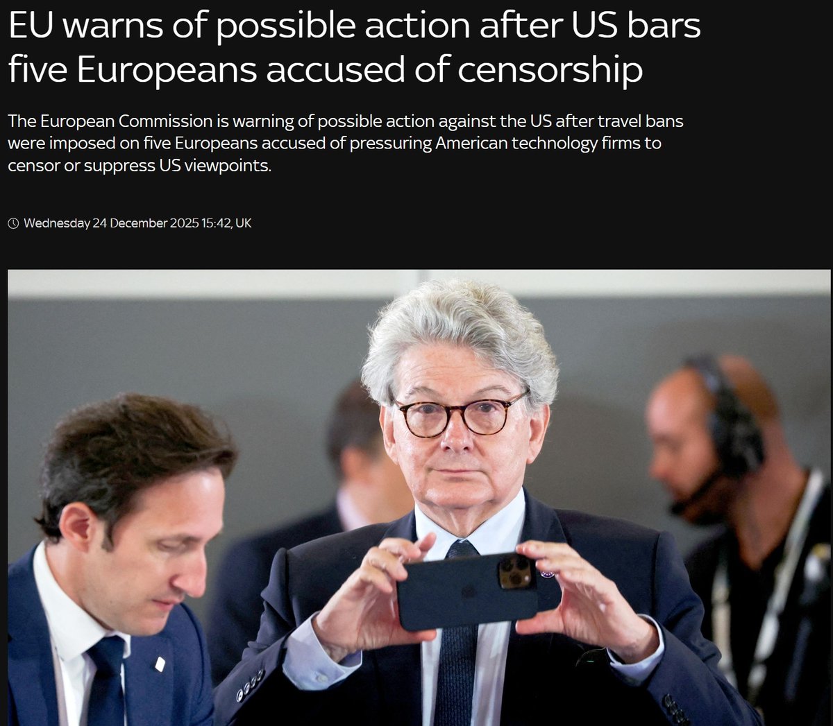 Grummz's tweet image. EU threatens action after US sanctions 5 prominent Europeans pressuring US companies to censor.

Censorship is the enforcement "muscle" of DEI. The EU made it very profitable.

The EU has quietly set up a system of laws that allow them to shake down US companies for cash. The…