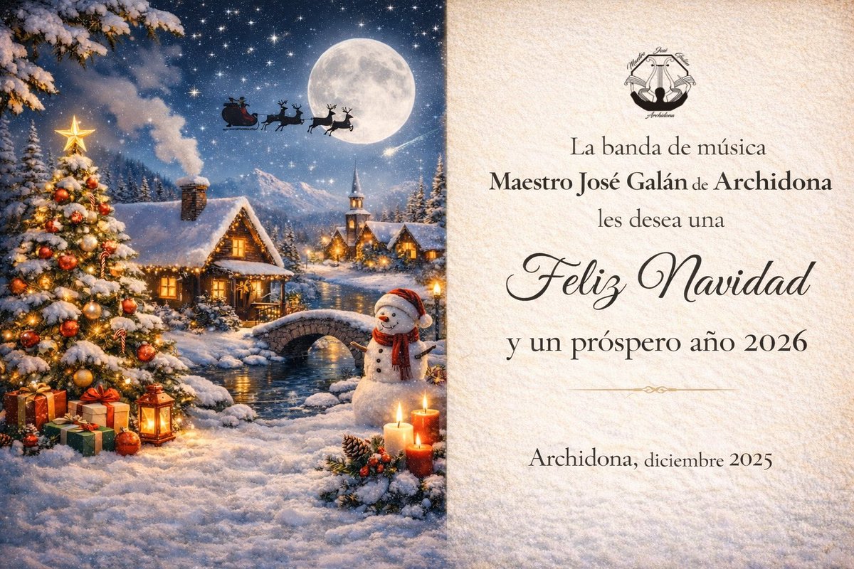 🎄 Desde la Banda de Música Maestro José Galán de Archidona queremos desear a todos nuestros músicos, seguidores y amigos una Feliz Navidad y un próspero año 2026

🎶✨ Que el nuevo año llegue cargado de música, ilusión y buenos momentos compartidos

#SuenaMJG #BMMJG #Archidona