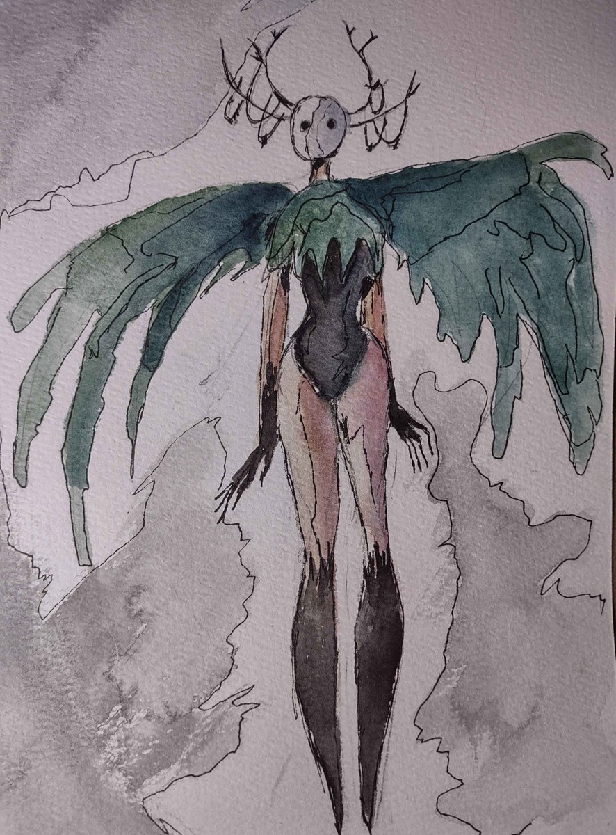 SnailKayl's tweet photo. Strange masked woods woman with moss wings. I think she's nifty. https://t.co/CqRnk6245r