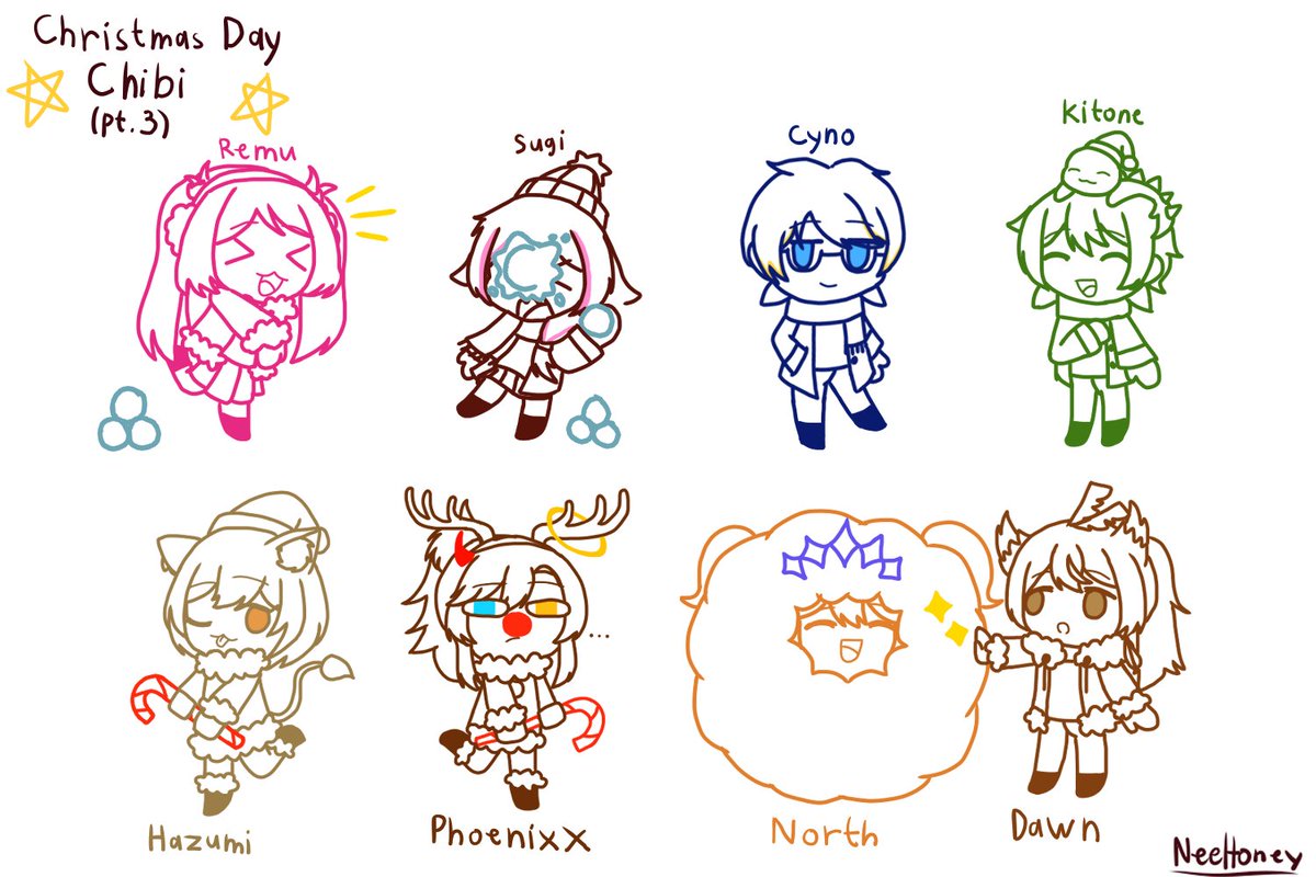 🎄✨Christmas Day Chibi✨🎄
(3/4): #RemuchiiArt #sugiventures #Cynoscribbles #kitonart #hazumillust #PhoenixxArt #NorfArt <a href="/MimizukuDawn/">Mimizuku Dawn 𓅓 | Barista Owl Vtuber</a> 💖💖