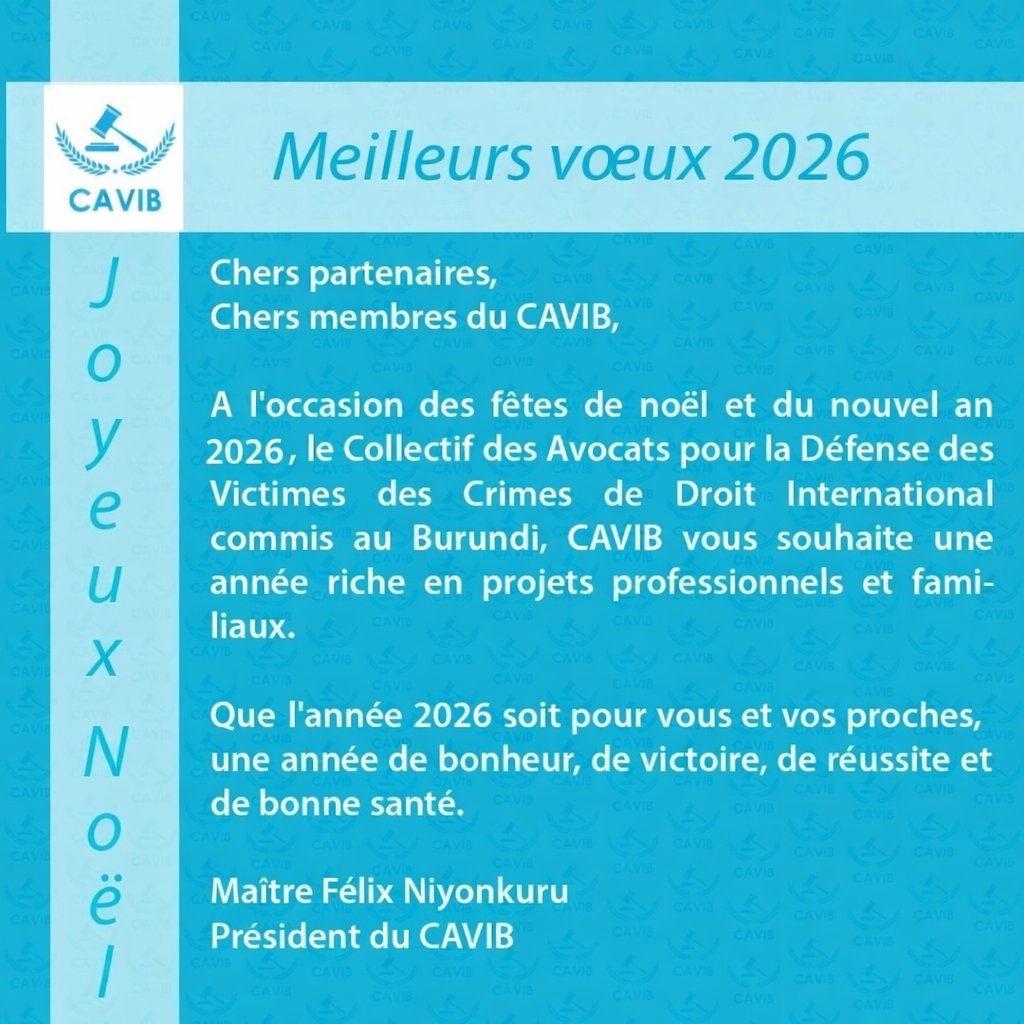 Le #CAVIB souhaite à l’ensemble de ses partenaires et membres un joyeux Noël ainsi qu’une excellente année 2026. <a href="/DefendDefenders/">DefendDefenders</a> <a href="/EACJCourt/">East African Court of Justice</a>