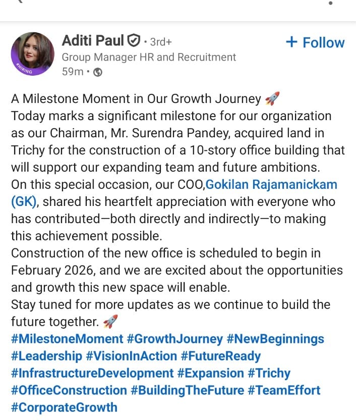 Trichiites's tweet photo. Big boost for Trichyโs skyline ๐๏ธ
๐ฆ๐บ Edanbrook Consultancy is set to build a 10-storey corporate office in Trichy, expected to operate as a Global Capability Centre (GCC)โstrengthening the cityโs role in global engineering services.
#TrichyDevelopment #GCC #EngineeringHub
๐๐ฅ https://t.co/kQ5zDeRoxN