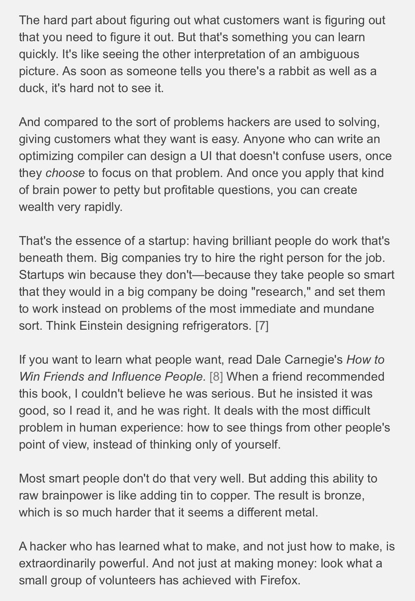 ycombinator's tweet image. “A hacker who has learned what to make, and not just how to make, is extraordinarily powerful.”

paulgraham.com/bronze.html