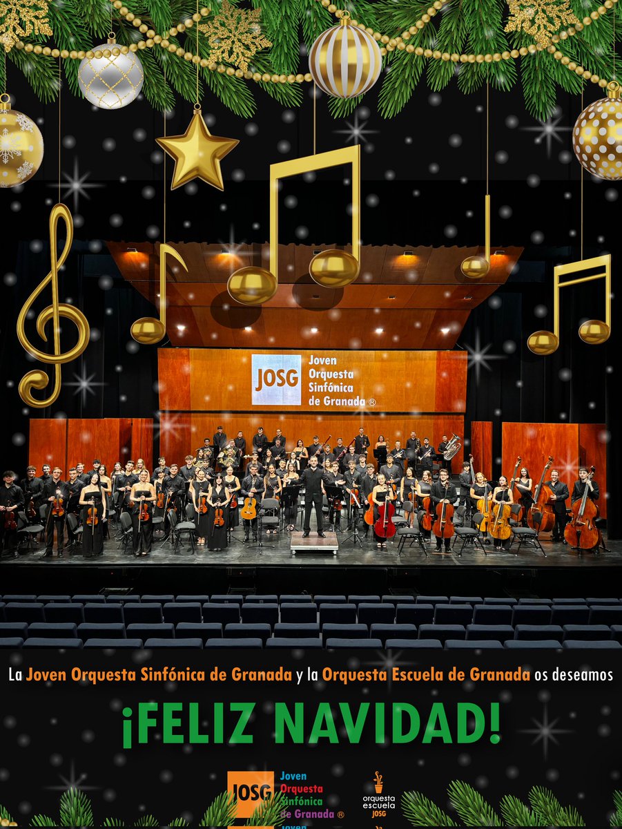 Feliz Navidad de parte de la familia JOSG y OEG! 🎄🎻

Que la música os acompañe en los mejores momentos en estas fiestas. Gracias a nuestros músicos, profesores, familias y a todo el público que nos ha acompañado nota a nota durante este año. 🎼

Felices fiestas a todos! ✨🎶