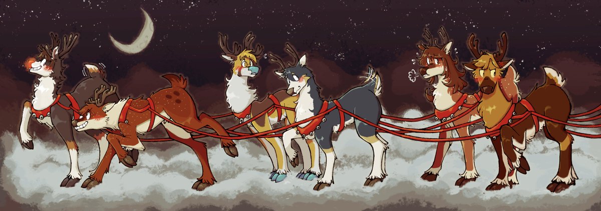 IggyThisThanks's tweet image. Commission for @JerrytheGShep  !!
After getting a little too much of the Christmas spirit, it looks like everyone's ready for liftoff tonight!! And... including me?? W-WAIT!! BLEAAT! 🦌❄️ #transfur