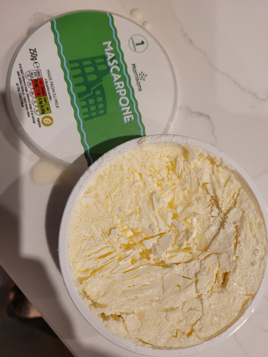 flossfang's tweet photo. @Morrisons should mascarpone be frozen 😔 bought this today and its a block of ice! https://t.co/lBigQ68tkx