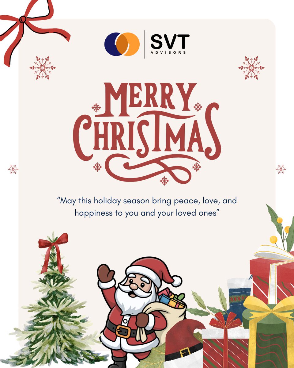 SVTAdvisors's tweet photo. 🎁 Wishing you a joyful Christmas and continued success in the year ahead. Merry Christmas. 🎄 

#MerryChristmas #HolidaySeason #SVTAdvisors https://t.co/0MOIhLW3JD