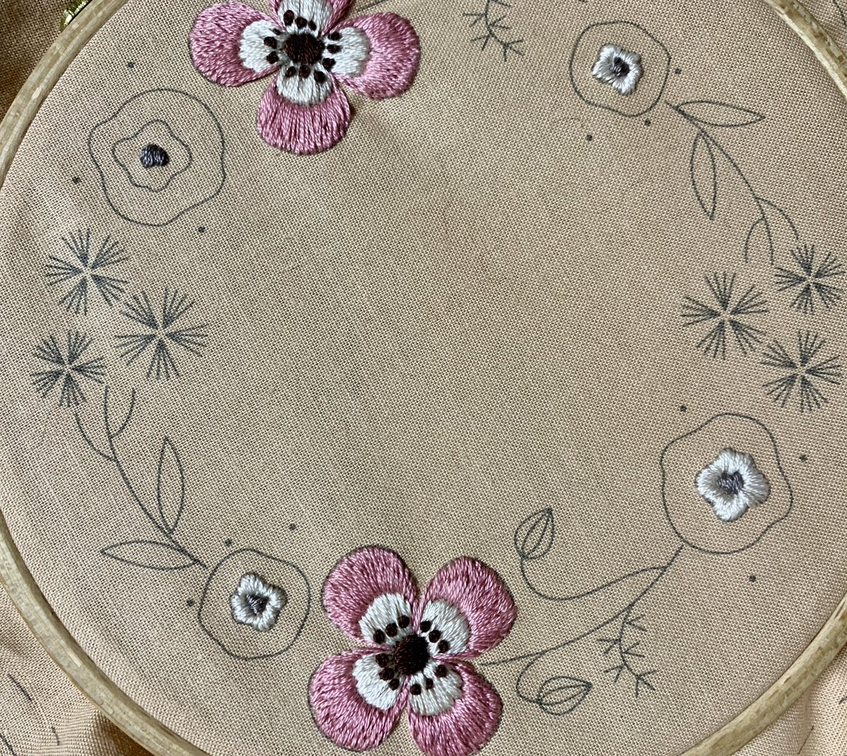 刺繍絵 刺繍の進捗ですわ〜