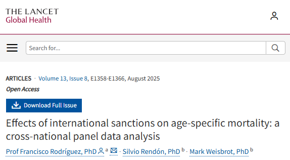The Lancet published peer-reviewed data showing US sanctions kill over 564,000 people per year.

More than half are children under 5

Media silence.

But we're supposed to keep a straight face when they call it "pressuring the regime"