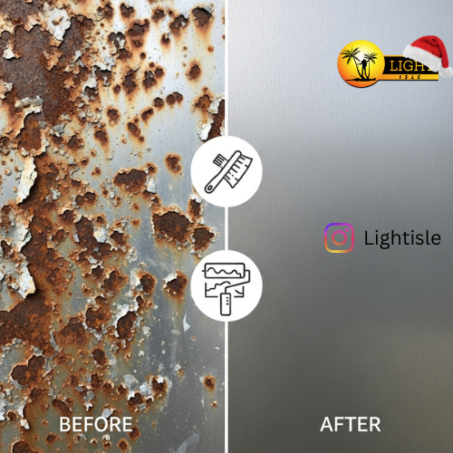 LightIsle's tweet image. 🛡️ Anti-rust steps: Clean, red oxide primer, zinc/galvanize, final paint = 20+ years protection! Light Isle does it best. DM “RUST PROTECTION” for quote! Tag someone with rusty metal! #LightIsle #AntiRust #MetalProtection #20YearsStrong