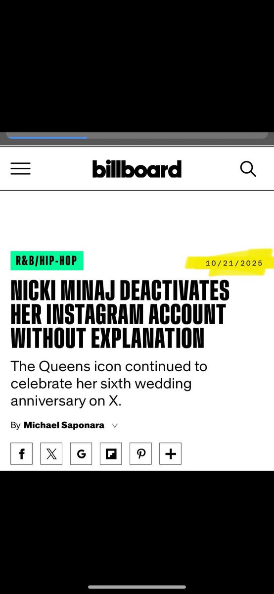 .<a href="/billboard/">billboard</a> has proven once again they’re biased. Don’t rely on Billboard for updates.

— You can check the dates on their previous report and the current one. Nicki Minaj deactivated her account on October 21, 2025.