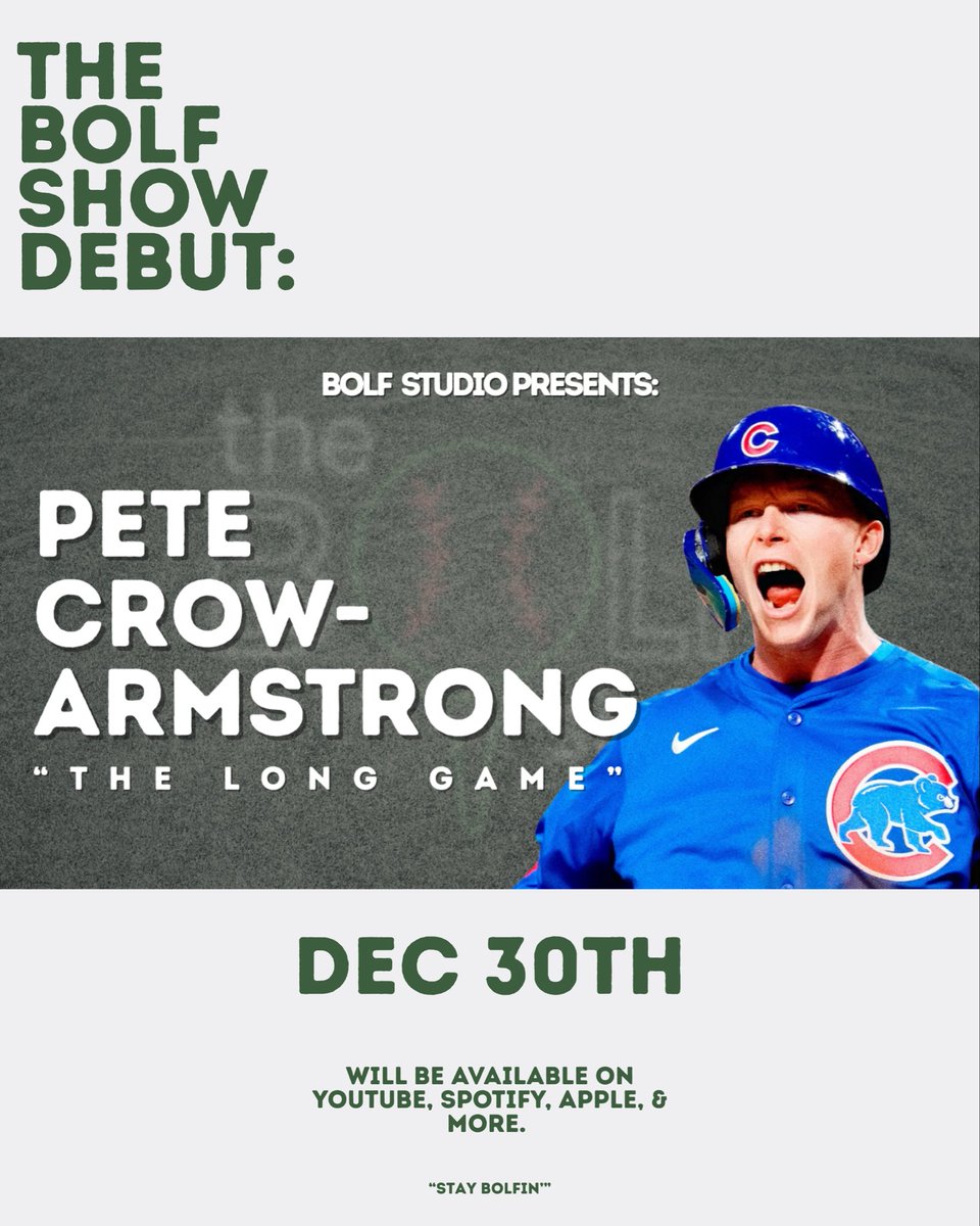bolfstudio's tweet image. I am PUMPED to announce for The BOLF Show LAUNCH on DEC 30th, the homie, @petecrowarmstrong is the guest for episode ONE. ⚾️⛳️

We cover topics from the mentality that golf has given him for baseball, how insane it is to play in Wrigley, who the WORST golfer on this Cubs is, etc