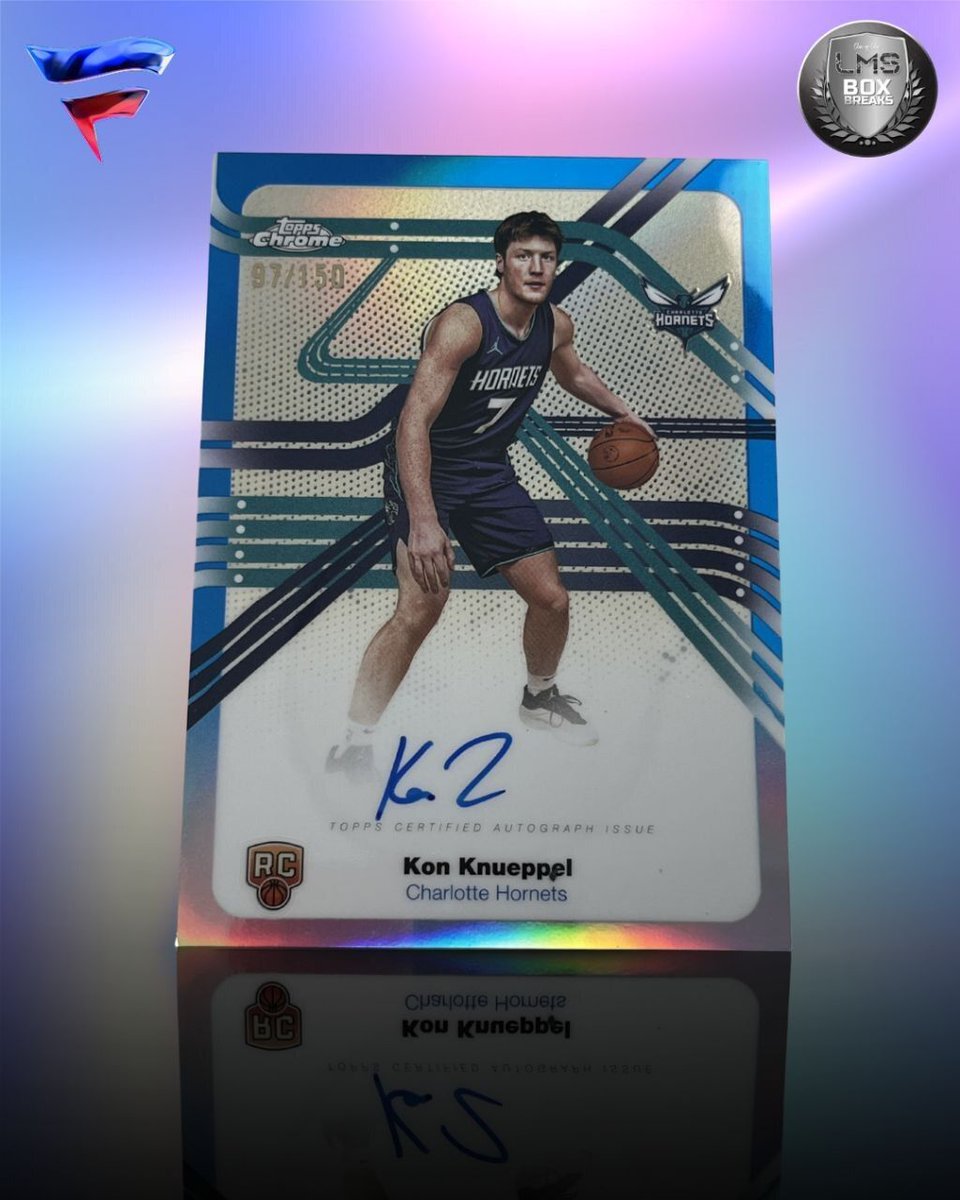 BoxLms's tweet image. 🔥 Clean auto, future upside. 🔥
Kon Knueppel Rookie Auto /350 for the Charlotte Hornets — smooth design, crisp signature, and one to watch as his NBA journey begins. 🏀✨
#KonKnueppel #ToppsChrome #NBARookies