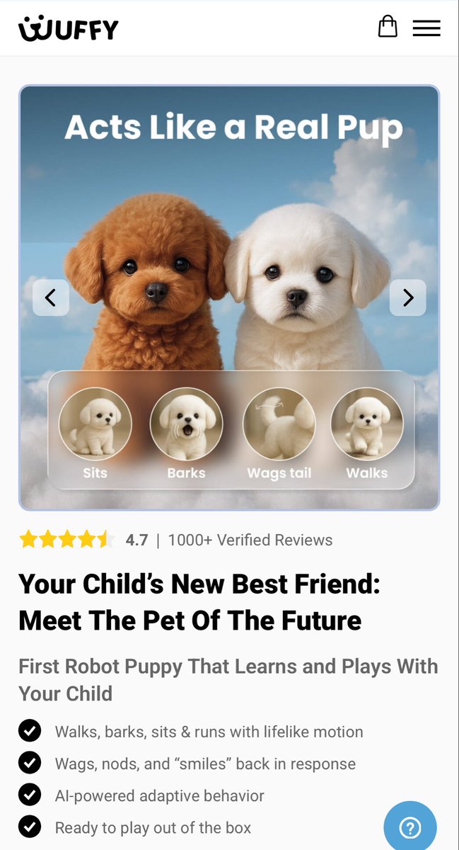 drintastic's tweet photo. Was just told my dad thought this fake ass Wuffy AI dog was a REAL product!! So now every time he comes out with any garbage rhetoric this holiday, I will be saying some variation of “why am I arguing with a man who believes Wuffy is real?” or “oh did Wuffy tell you that?” https://t.co/vPjBb1tc4P