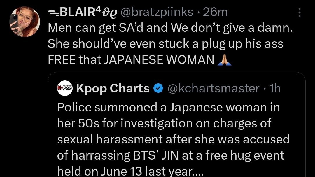 baesggukie's tweet image. look at the kpop stans being sympathetic when yall hyped the stalkers and dragged jungkook instead when the same thing happened to him. bunch of hypocrites.