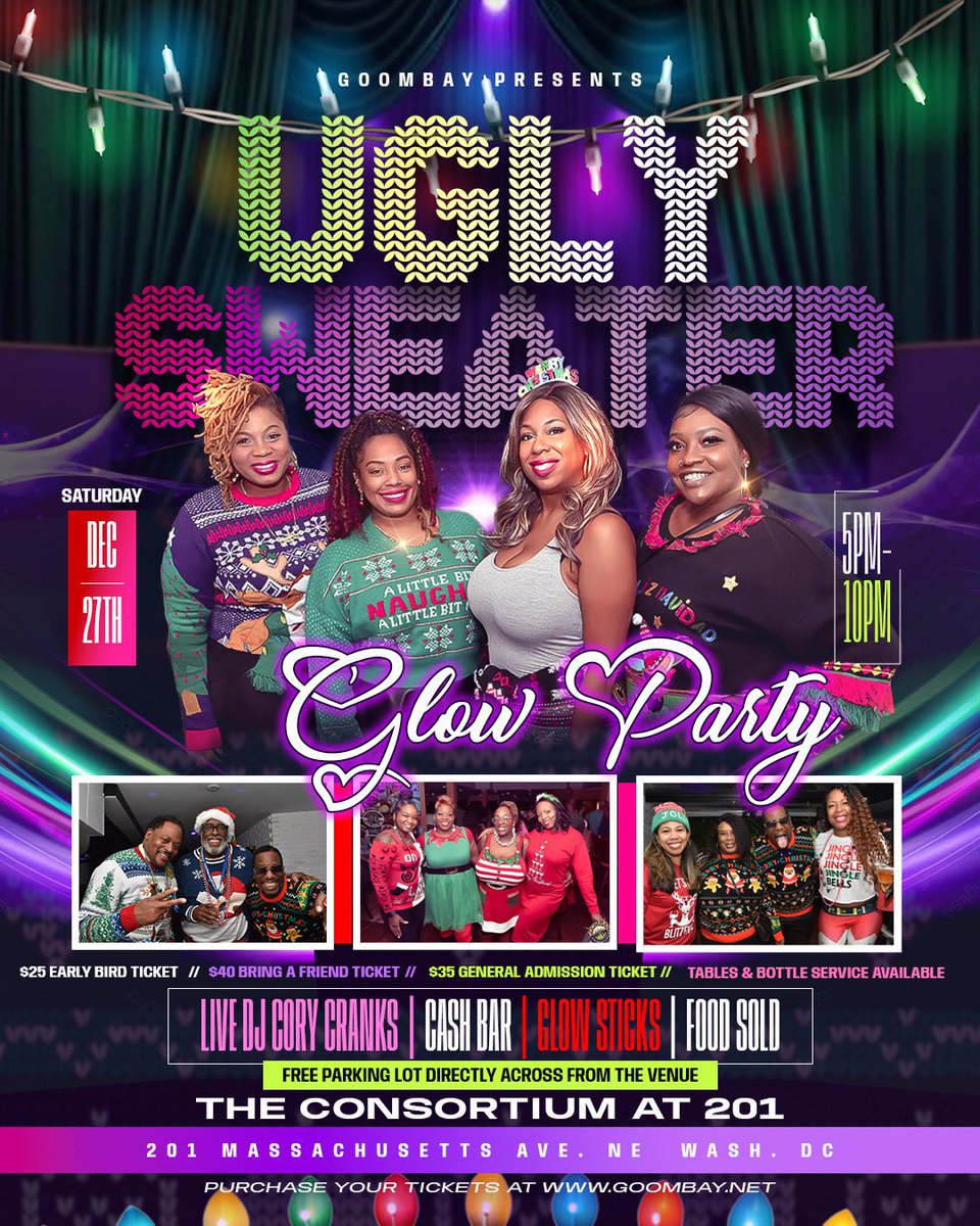 GoombayKickball's tweet photo. 4 more days till the Goombay Ugly Sweater Glow Party on Dec. 27th from 5pm-10pm.  Early Bird and Bring a Buddy tickets are still available, so grab yours now at https://t.co/98dTz9zUbe. https://t.co/65gZoaRw19