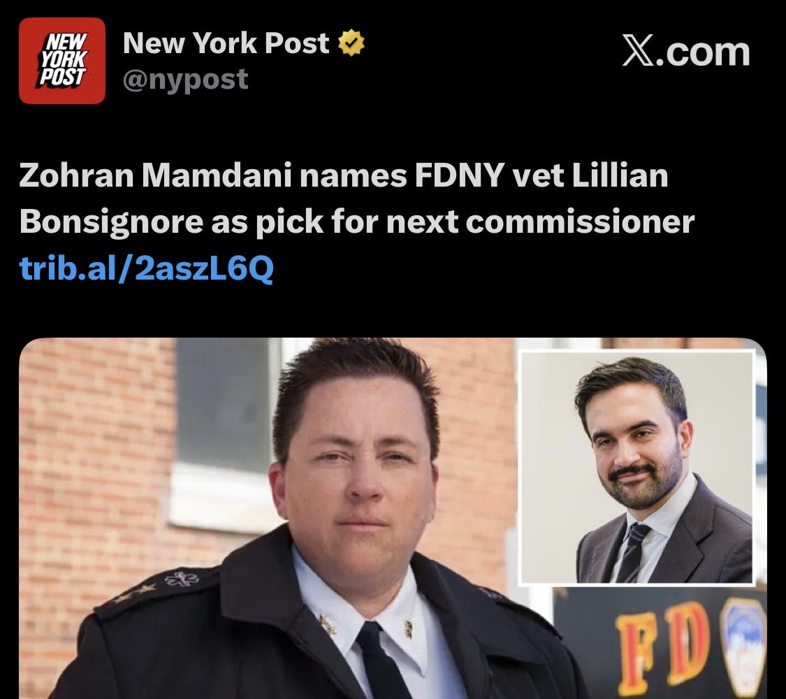 JohnMcCloy's tweet image. 🔥WHY WAS RETIRED EMS WORKER LILLIAN BONSIGNORE WHO NEVER WORKED IN FDNY FIRE SUPPRESSION PUT IN CHARGE OF 11K+ FIREMEN? TOO DRIVE OUT WHITES.
   Take it from a former NYER…It’s  by design AND MAMDANI DIDNT CHOOSE HER …there are about 200 women total in the FDNY ..so they put…