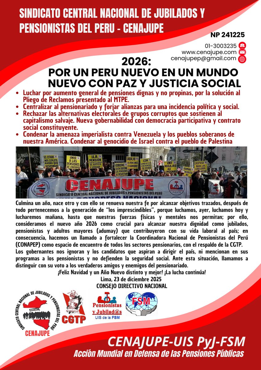 Los gobernantes nos ignoran y los candidatos que aspiran a dirigir el país, ni mencionan en sus programas a los pensionistas y no defienden la seguridad social. Ante esta situación, llamamos a distinguir con su voto a los verdaderos amigos y enemigos del pensionariado.