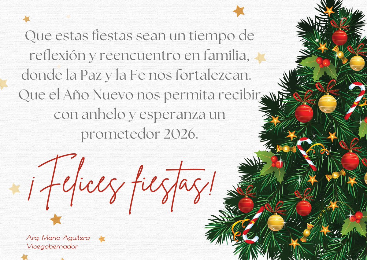 MAaguileraSc's tweet photo. ¡Feliz Navidad y un próspero Año Nuevo!

Les desea,
Arq Mario Aguilera Cirbian 
Vicegobernador de Santa Cruz https://t.co/FeHxrblWdY
